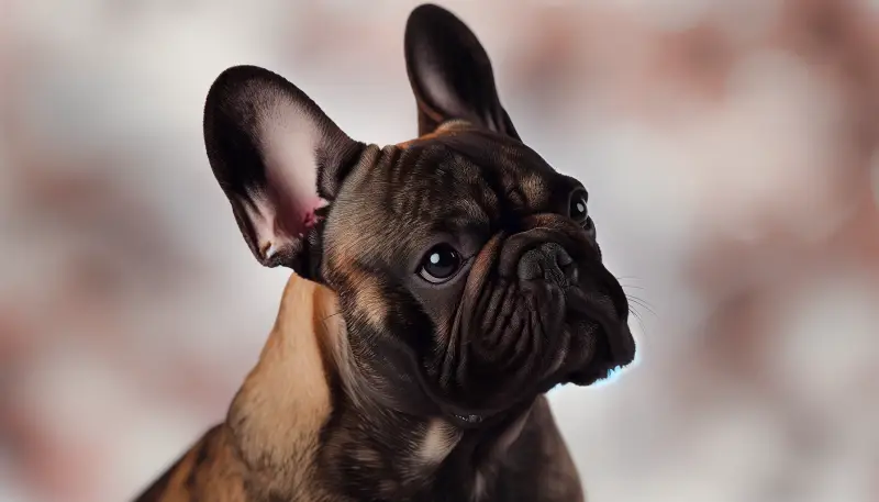 Porträt einer nachdenklichen Französischen Bulldogge mit markanten 'Fledermausohren', die einen sanften, tiefgründigen Blick aufweist – Sinnbild für die charismatische Erscheinung der Rasse."