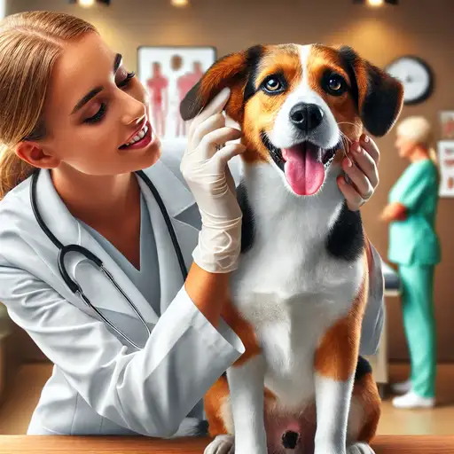 Ein Hund wird in einer Tierklinik vom Tierarzt vorsichtig untersucht, um die allgemeine Gesundheit zu überprüfen.